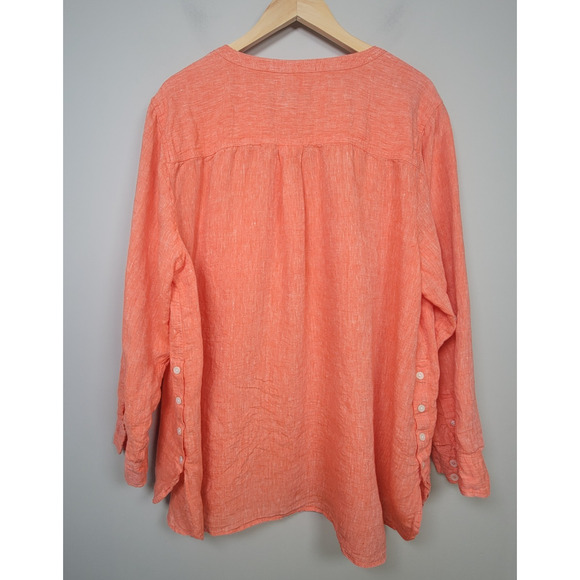 Talbots Popover Shirt Plus 3X Linen Long Sleeve Roll Tab 100% Linen Top Orange - Picture 2 of 12